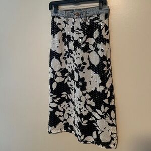 Women's Black & White Sequin Lined Mid-length Skirt with Denim Waistband